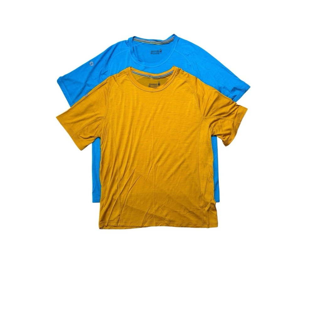 2 Smartwool Large Blue Yellow Merino Wool Active Ultralight Base Layer